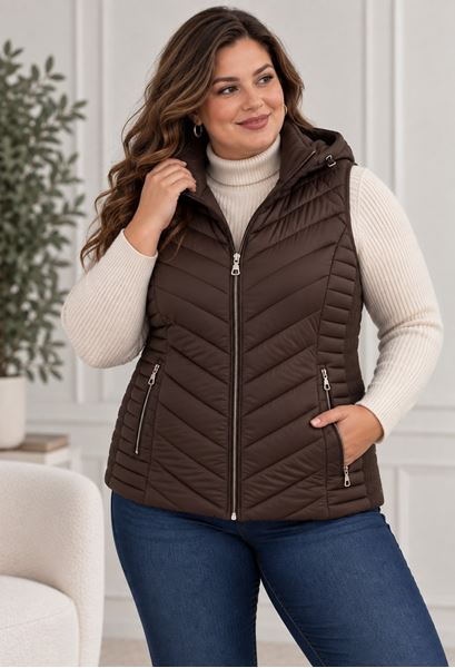 Picture of QUILTED SLEEVELESS VEST - REMOVABLE HOOD & ELASTICATED SIDES